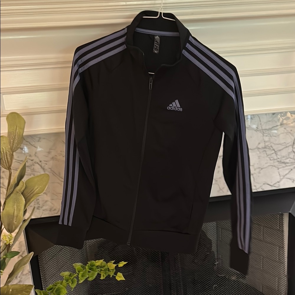 Adidas Black Jacket with Blue Stripes
